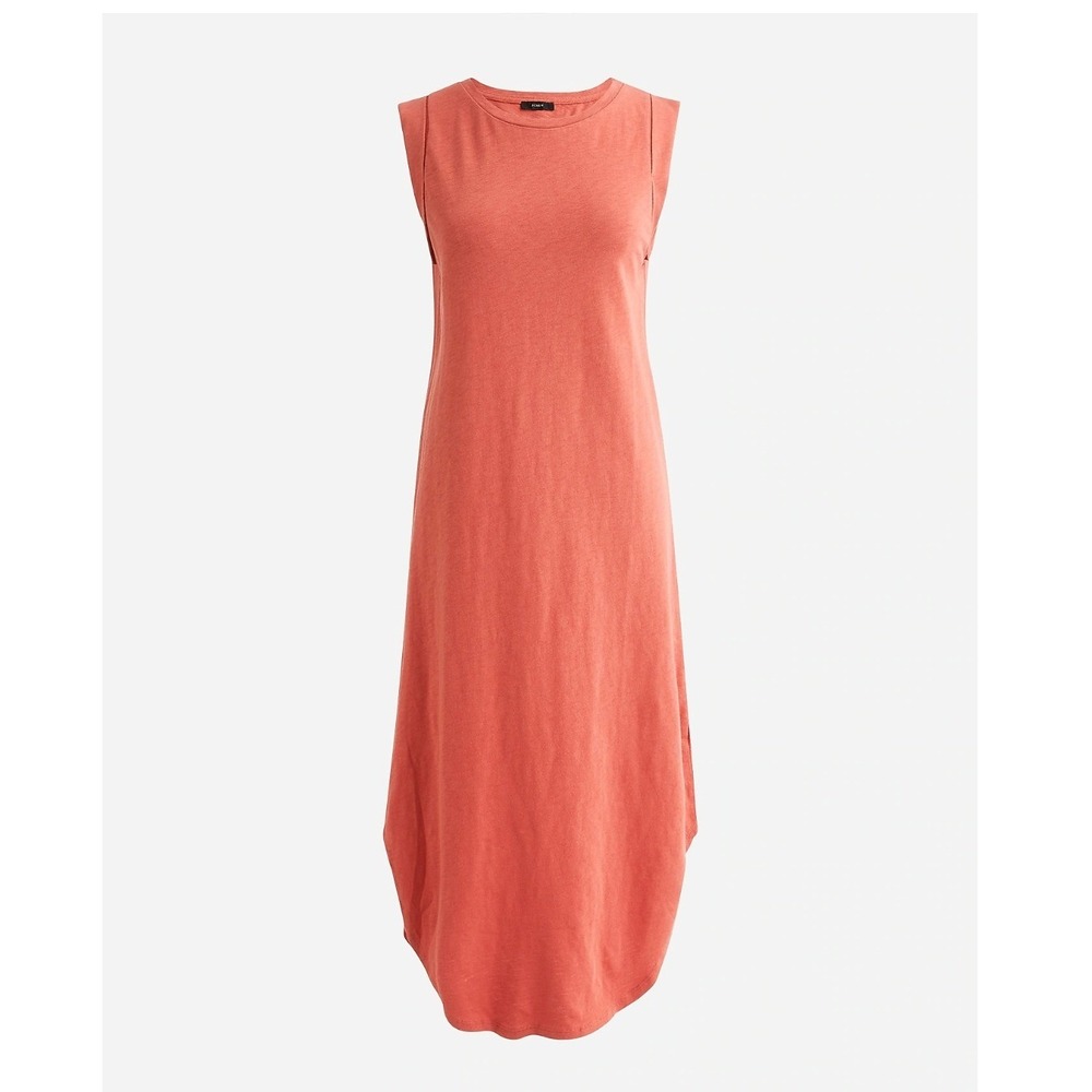 J. Crew Slub Cotton Midi Tank Dress Orange Terracotta Size Large 100% Cotton